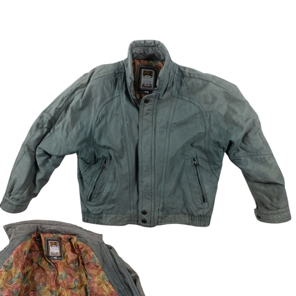 Vintage 80s Leather Bomber Jacket Mens Large Green Aviator Global Identity G-III
